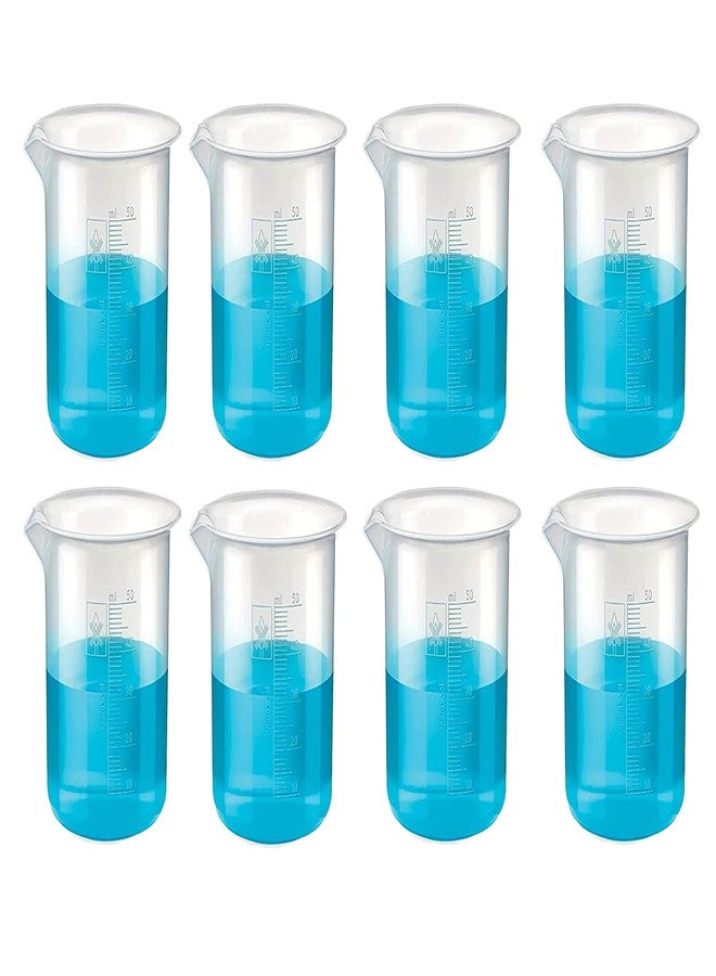 SPYLX Plastic Beakers Plastic Graduated Cups Clear Multipurpose Measuring Cups Epoxy Mixing Cups, Liquid Container Beakers (Set of 8 - (50 ML)) - Image 1